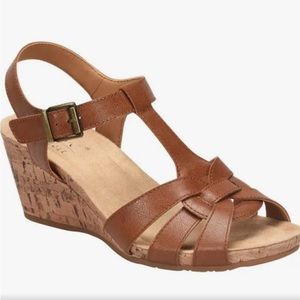BOC comfort brown strappy wedge Jaquet sandals